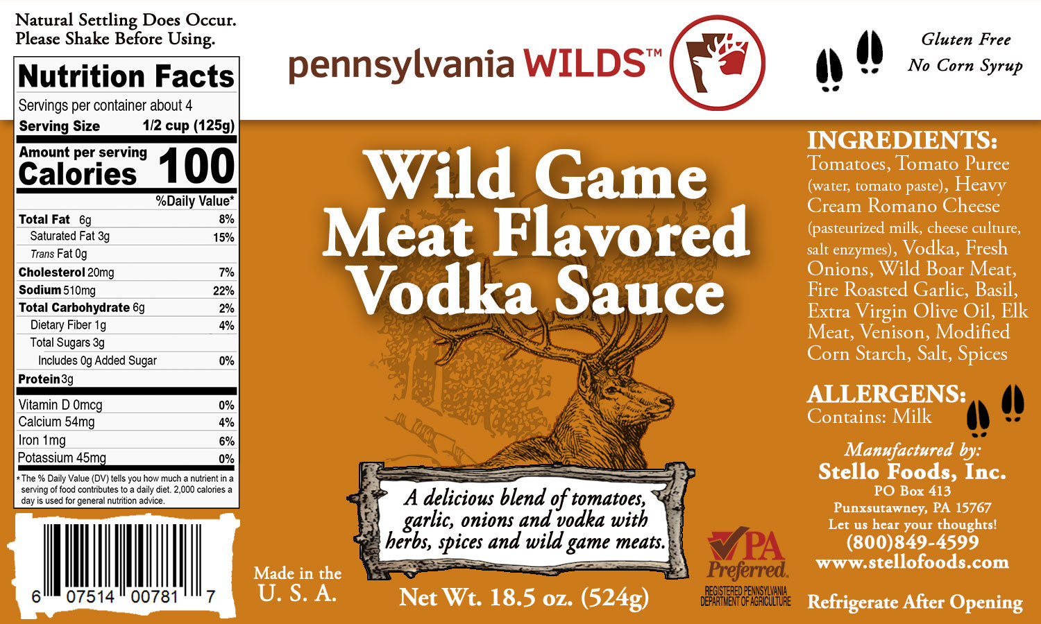 Pennsylvania Wilds - Wild Game Meat Flavored Vodka Sauce 18.5 oz